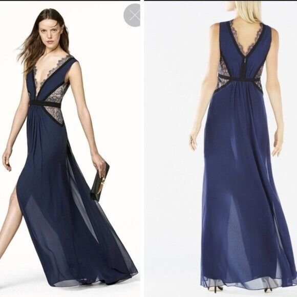 NWT BCBG MAXAZRIA Klarissa Gown, 100% Silk, Size 2, Navy Blue (new with tags) - Picture 8 of 10